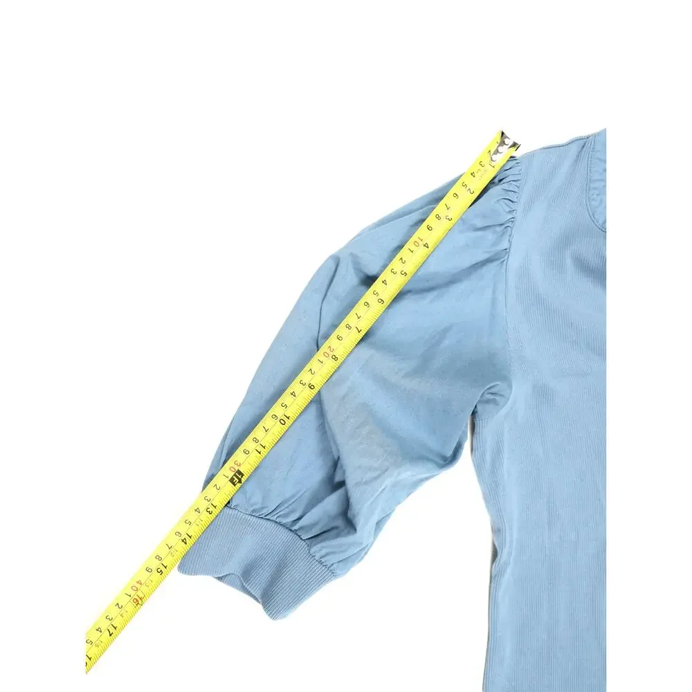 Veronica Beard Dusty Blue Ribbed Cotton Puff Sleeve Quiet Luxuy Capsule Top S - Picture 13 of 15
